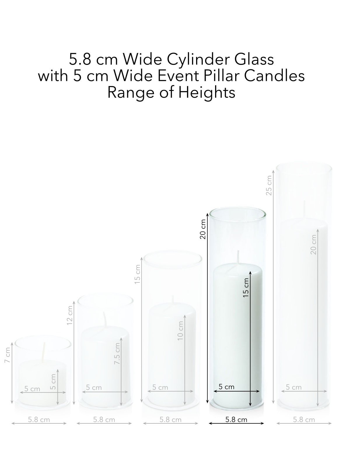 White 5cm x 15cm Event Pillar in 5.8cm x 20cm Glass Pack of 1