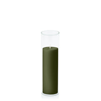 Olive 5cm x 15cm Pillar in 5.8cm x 20cm Glass
