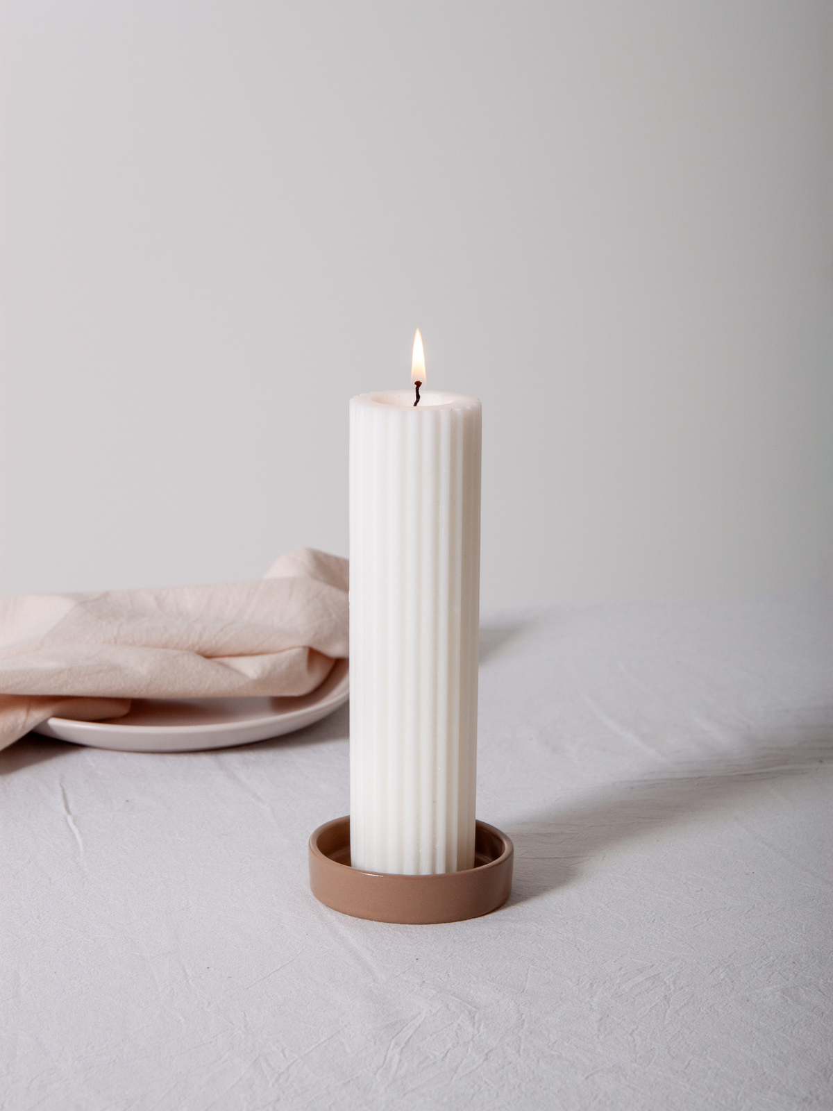 Mocha Zara Ceramic Pillar Candle Holder - Small Pack of 1