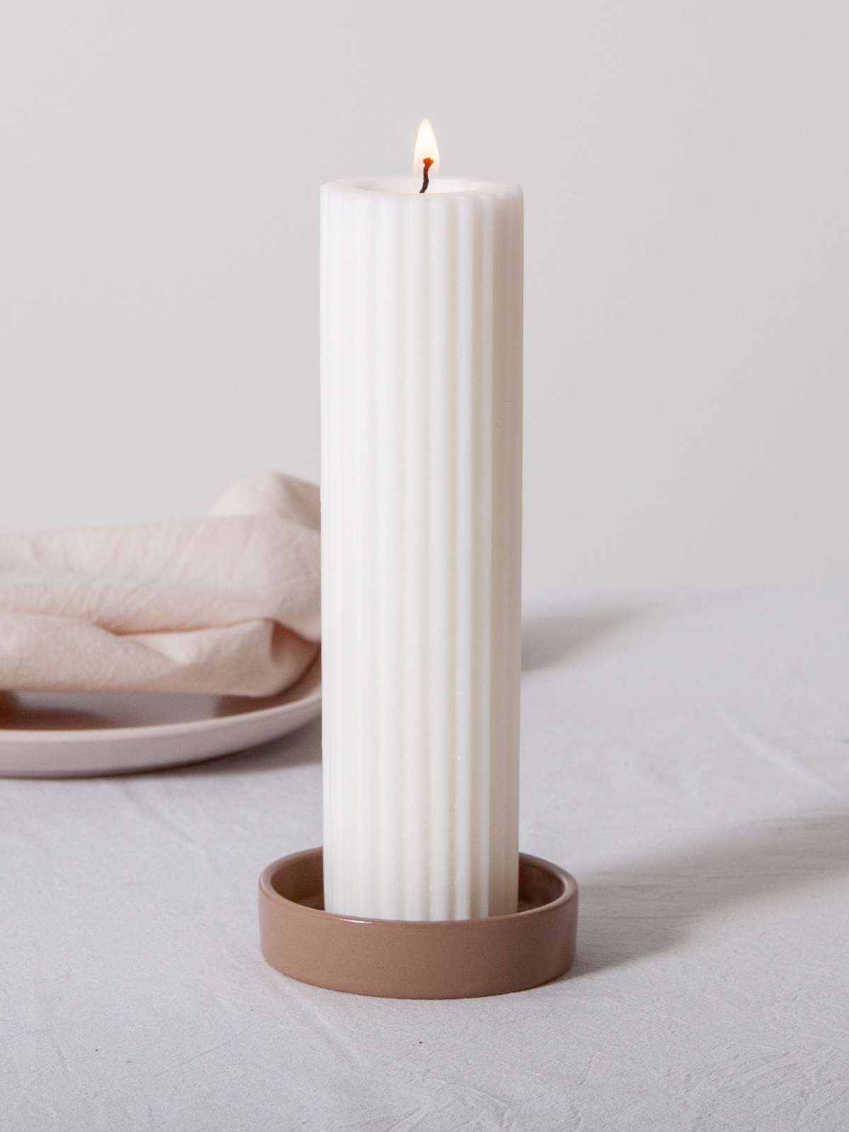 Mocha Zara Ceramic Pillar Candle Holder - Small Pack of 1