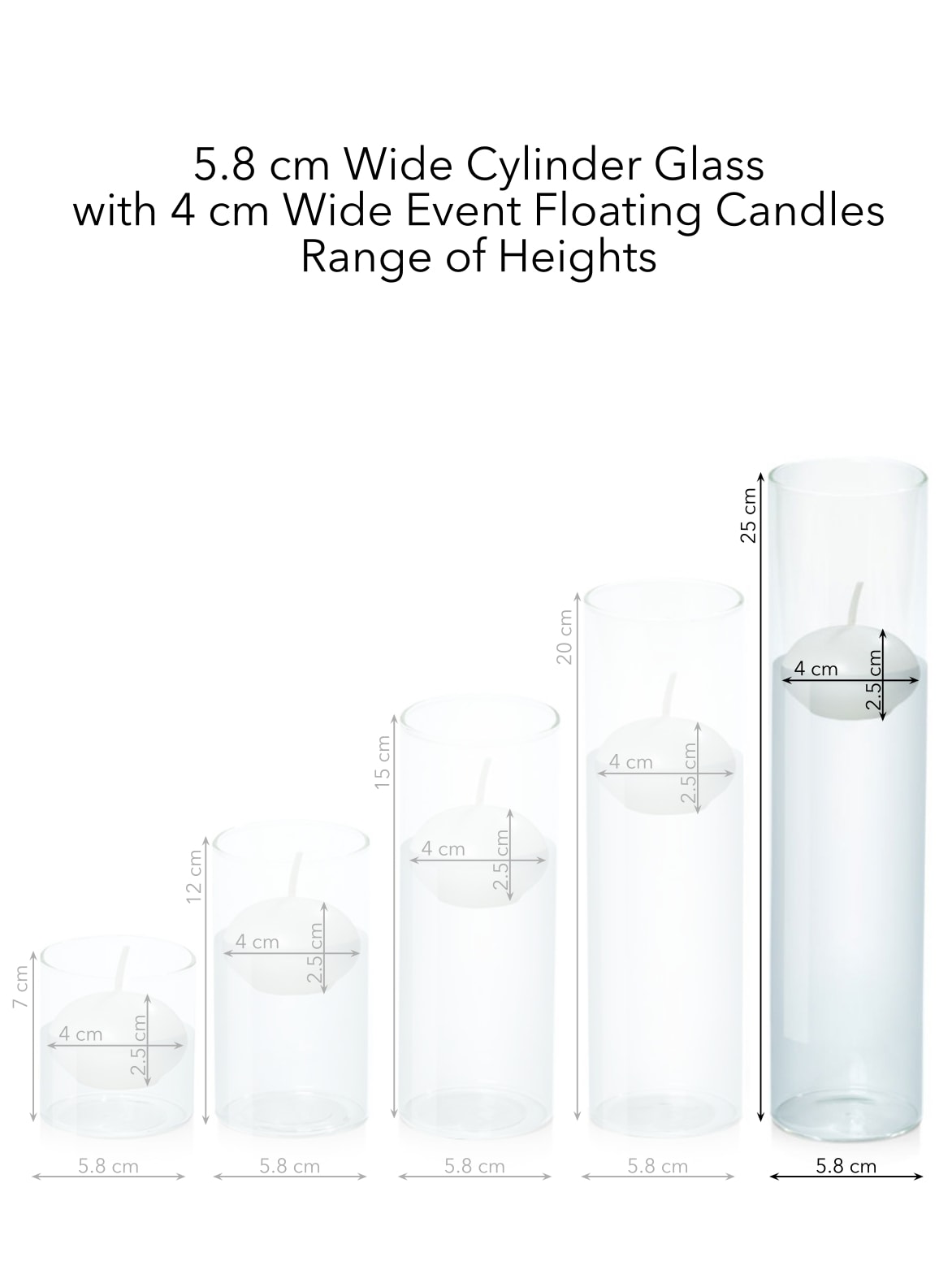 White 4cm Event Floating Candle in 5.8cm x 25cm Glass Pack of 1
