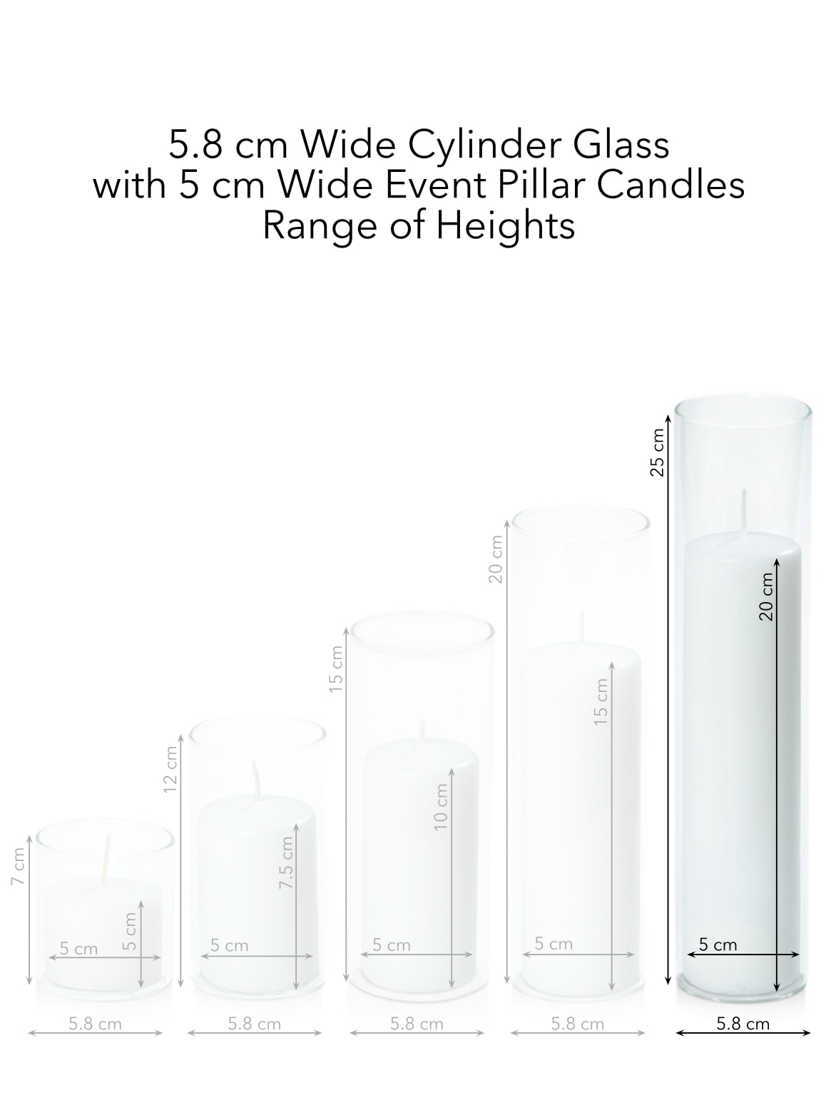 White 5cm x 20cm Event Pillar in 5.8cm x 25cm Glass Pack of 1