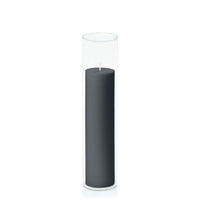 Charcoal 5cm x 20cm Pillar in 5.8cm x 25cm Glass
