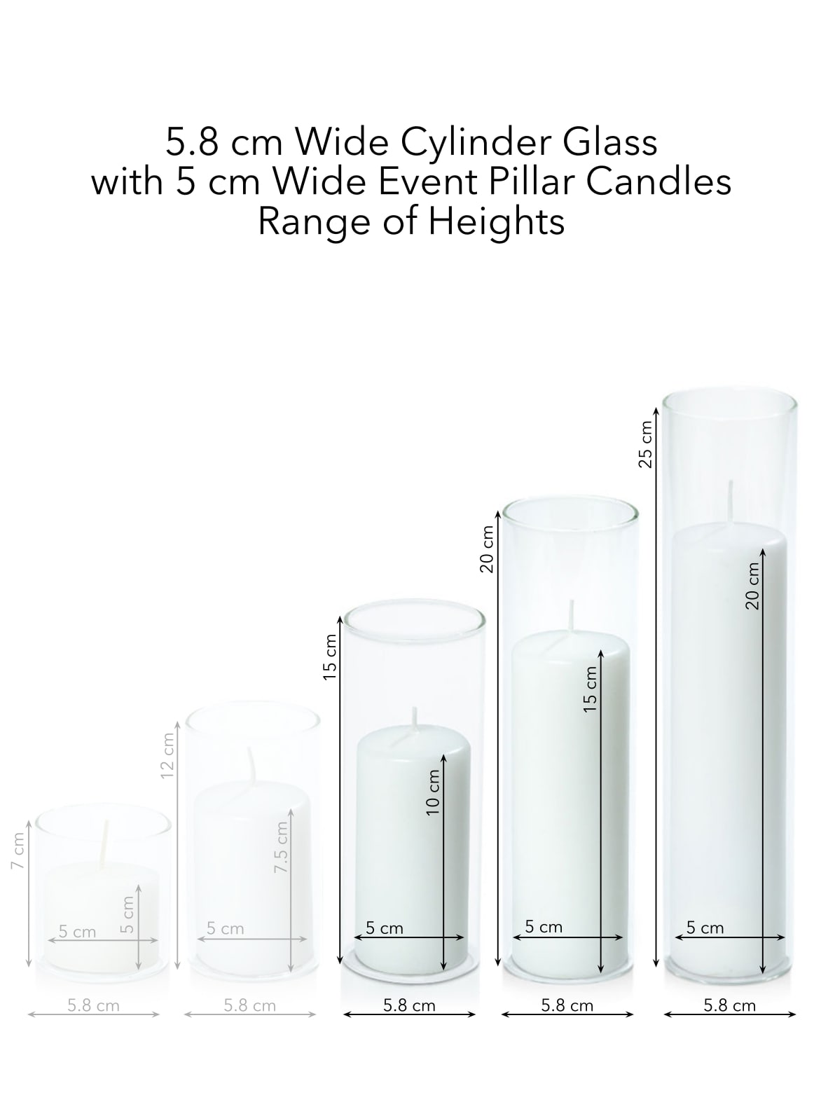 White 5cm Event Pillar in 5.8cm Glass, Lg - Set of 6
