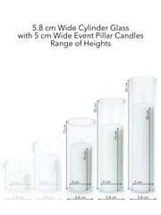 White 5cm Event Pillar in 5.8cm Glass, Lg - Set of 6