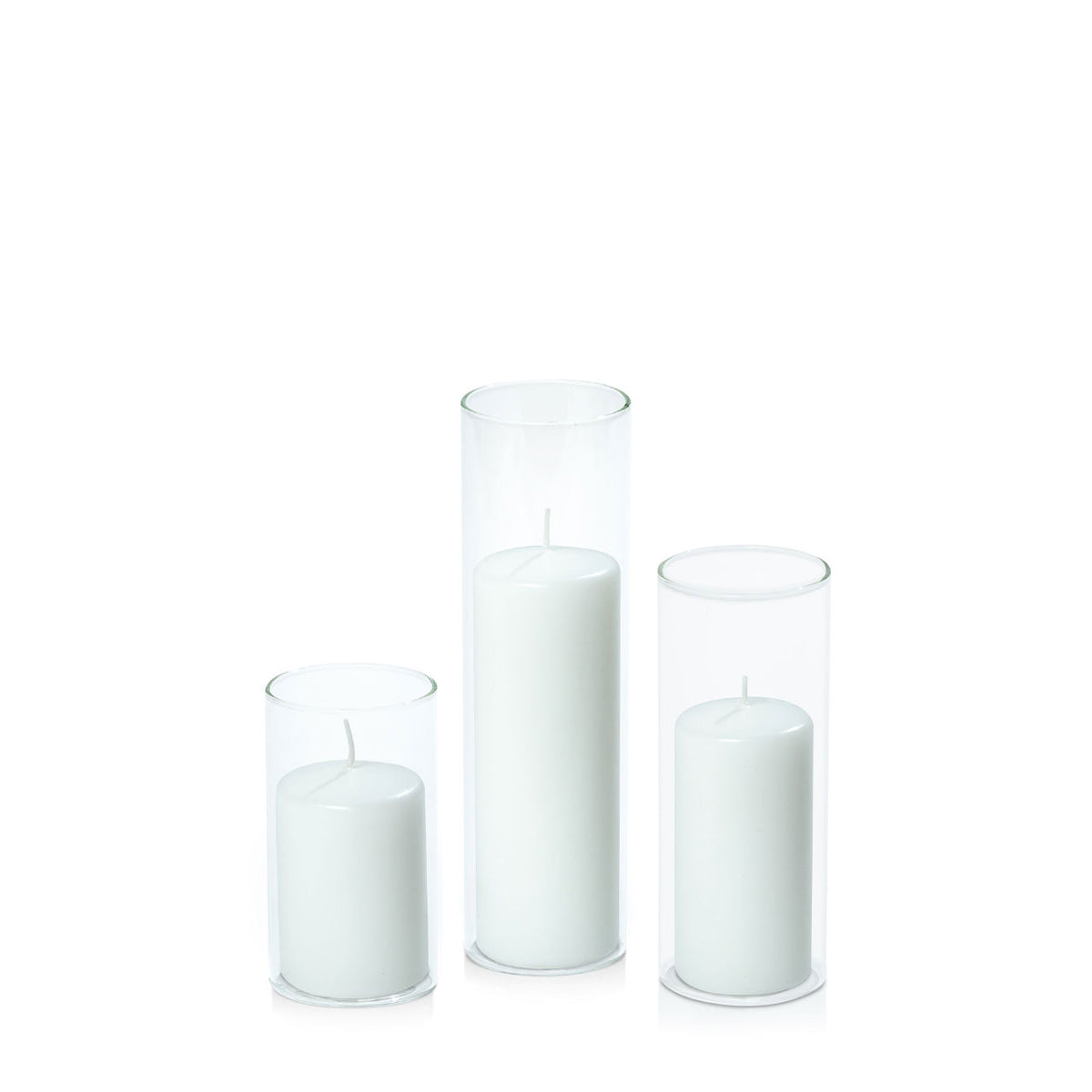 White 5cm Event Pillar in 5.8cm Glass Set - Med Pack of 1