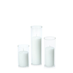 White 5cm Event Pillar in 5.8cm Glass Set - Med Pack of 1