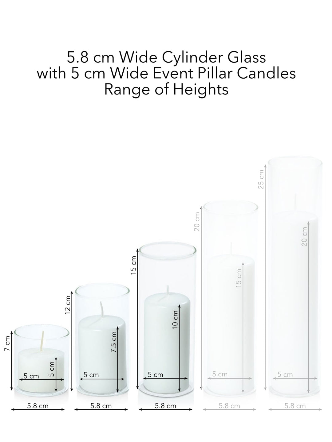 White 5cm Event Pillar in 5.8cm Glass, Sm - Set of 6