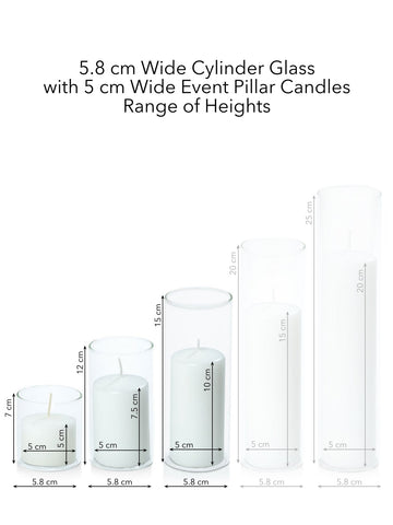 White 5cm Event Pillar in 5.8cm Glass, Sm - Set of 6