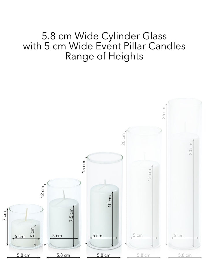White 5cm Event Pillar in 5.8cm Glass, Sm - Set of 6