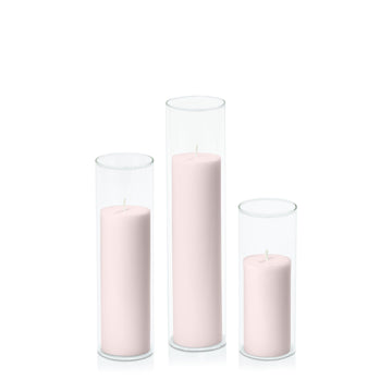 Antique Pink 5cm Pillar in 5.8cm Glass, Lg - Set of 6