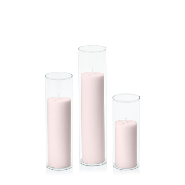 Antique Pink 5cm Pillar in 5.8cm Glass, Lg - Set of 6