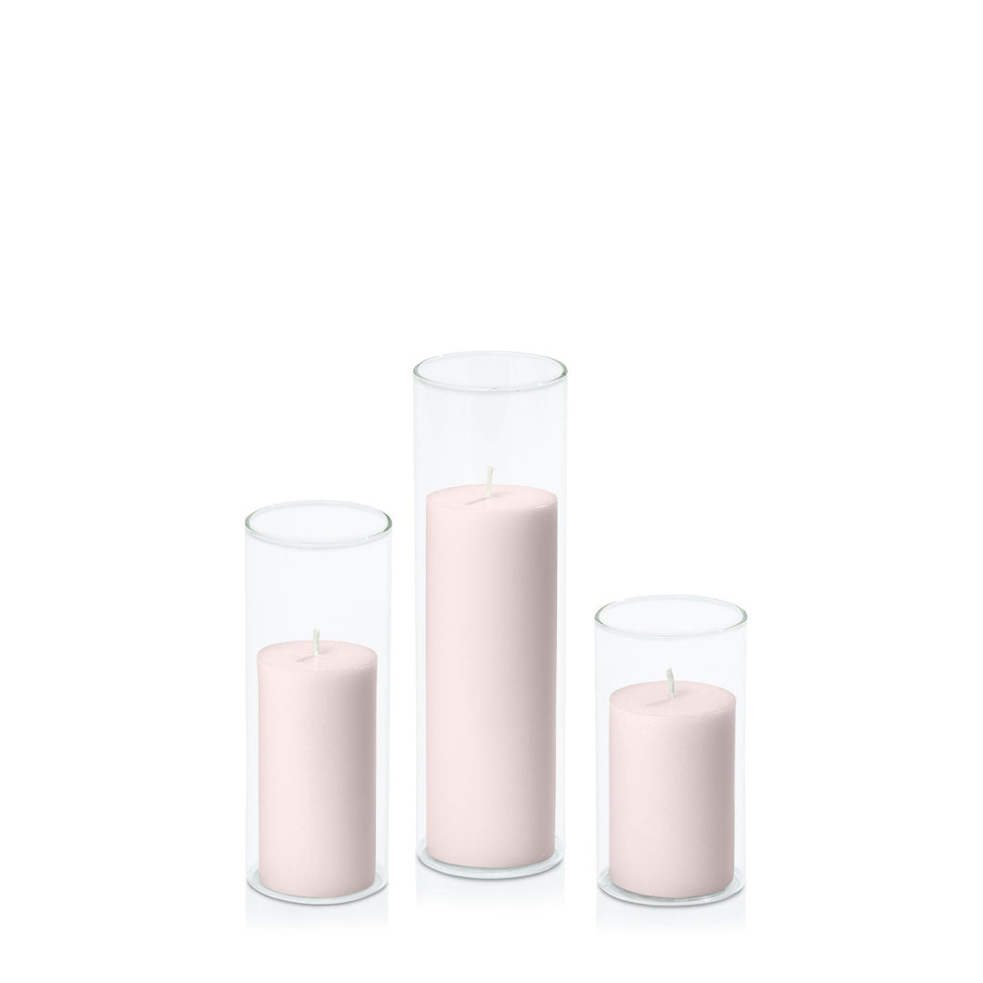Antique Pink 5cm Pillar in 5.8cm Glass, Med - Set of 6