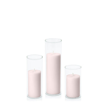 Antique Pink 5cm Pillar in 5.8cm Glass, Med - Set of 6