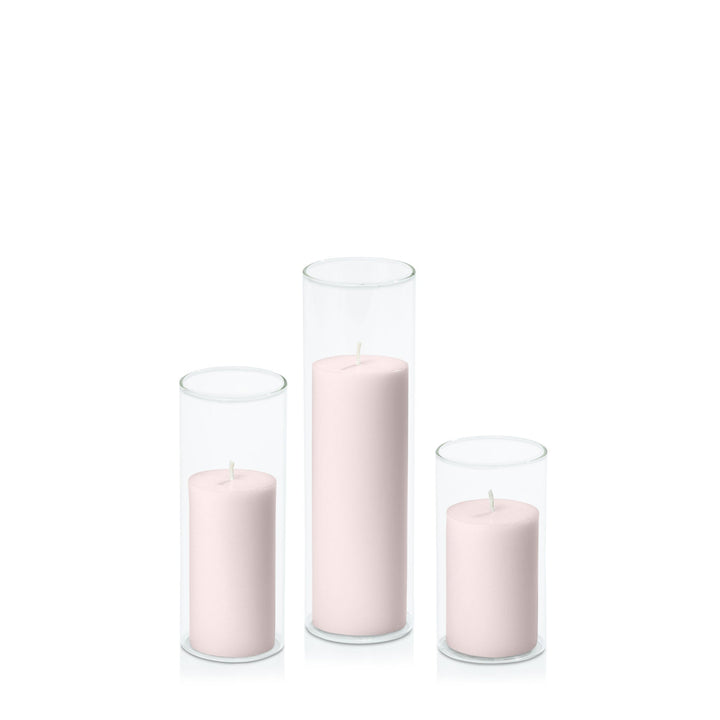 Antique Pink 5cm Pillar in 5.8cm Glass, Med - Set of 6