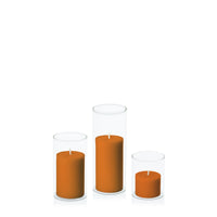 Baked Clay 5cm Pillar in 5.8cm Glass Set - Sm