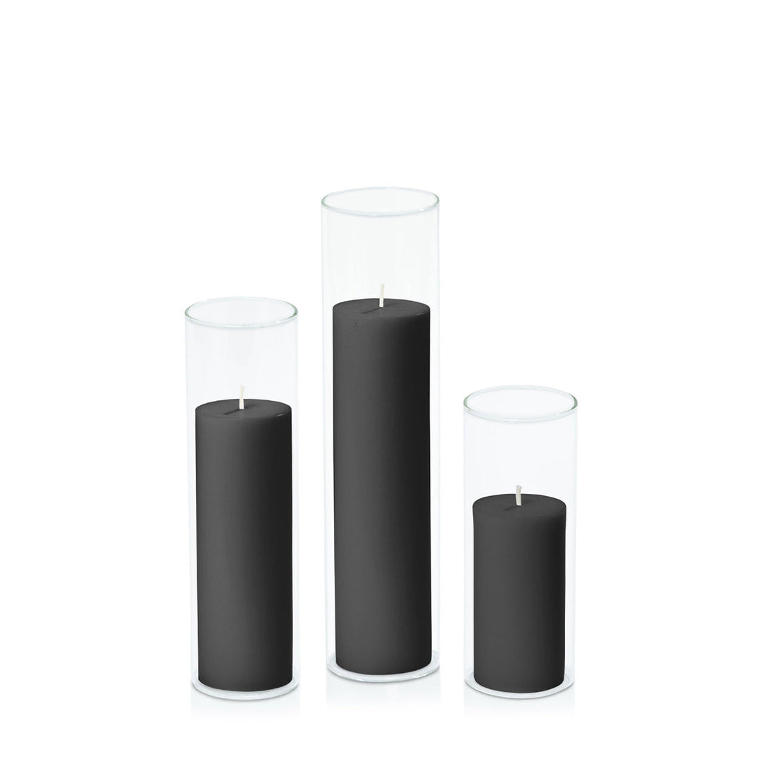 Black 5cm Pillar in 5.8cm Glass, Lg - Set of 6