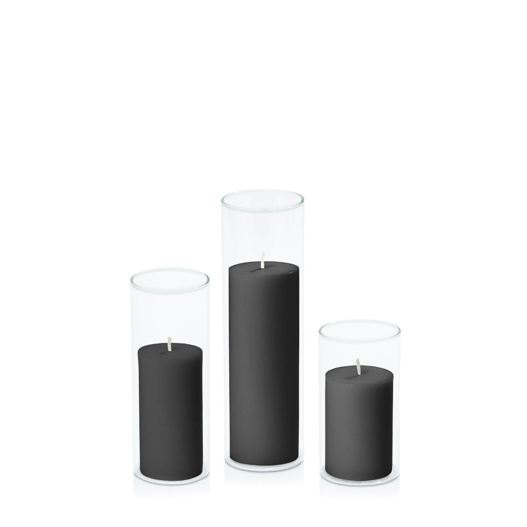 Black 5cm Pillar in 5.8cm Glass, Med - Set of 6