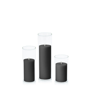 Black 5cm Pillar in 5.8cm Glass, Med - Set of 6