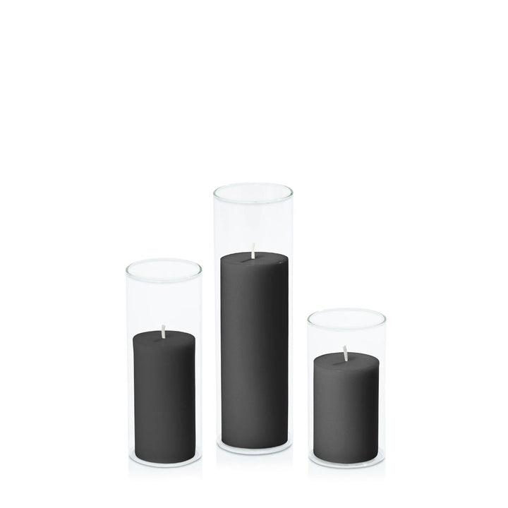 Black 5cm Pillar in 5.8cm Glass, Med - Set of 6