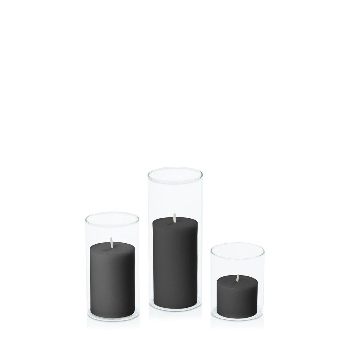 Black 5cm Pillar in 5.8cm Glass, Sm - Set of 6