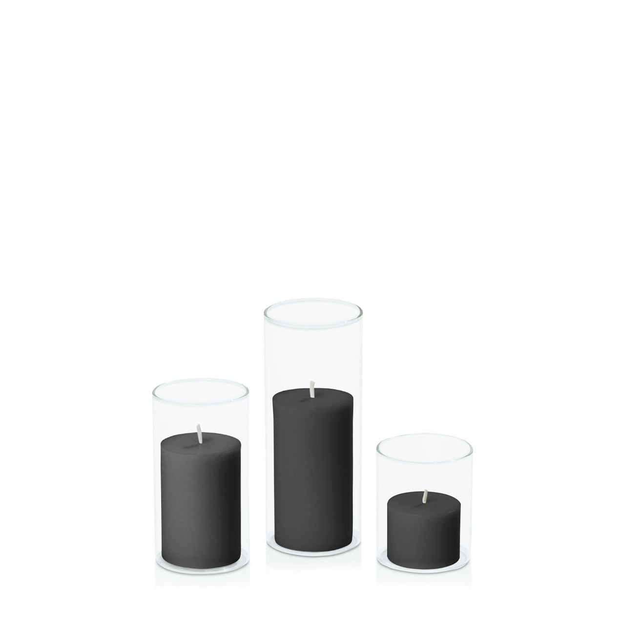 Black 5cm Pillar in 5.8cm Glass, Sm - Set of 6