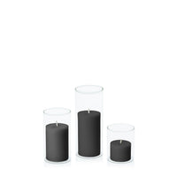 Black 5cm Pillar in 5.8cm Glass, Sm - Set of 6