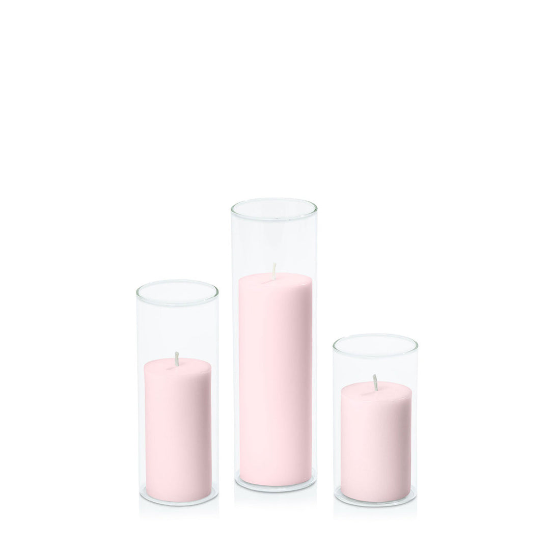 Blush Pink 5cm Pillar in 5.8cm Glass, Med - Set of 6