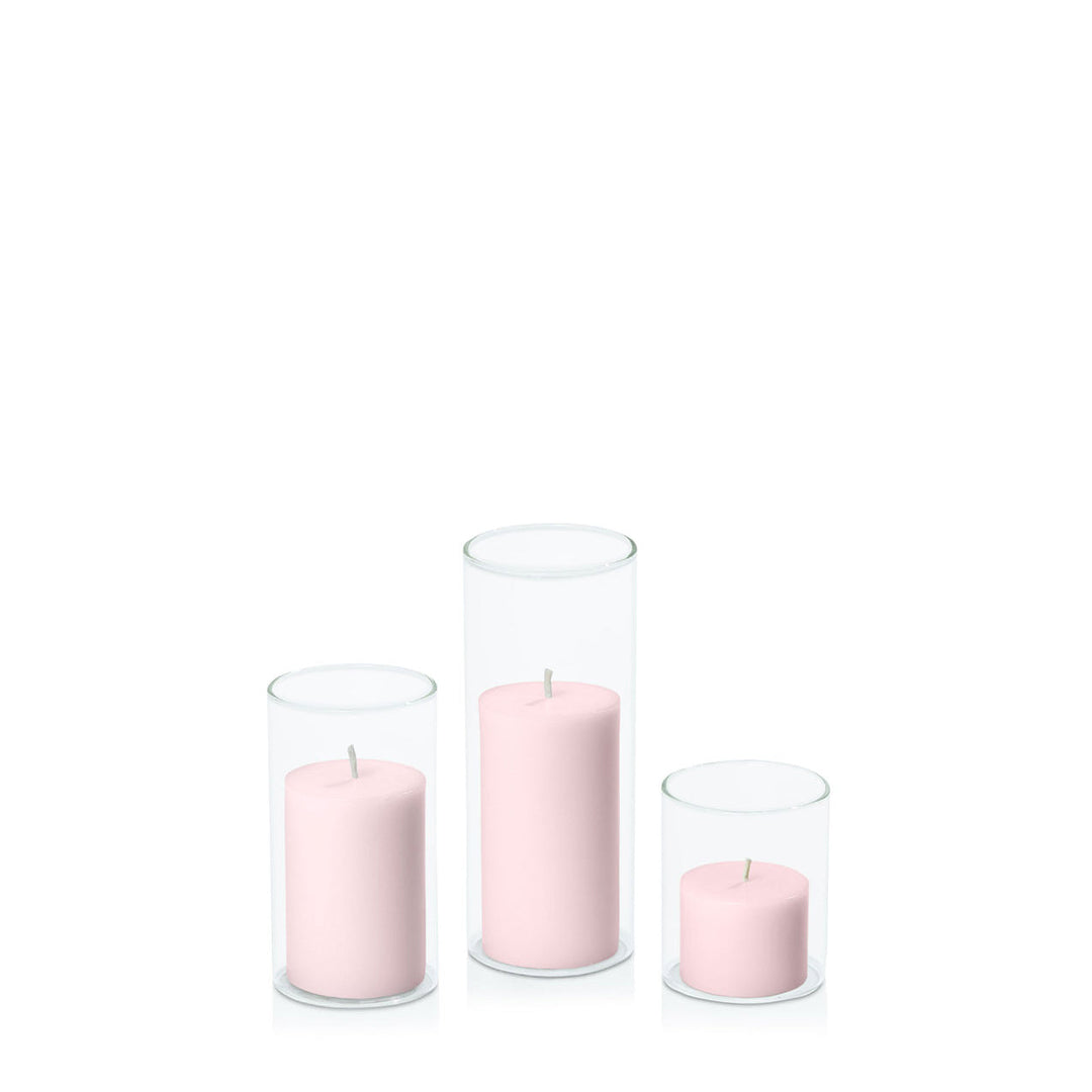 Blush Pink 5cm Pillar in 5.8cm Glass, Sm - Set of 6