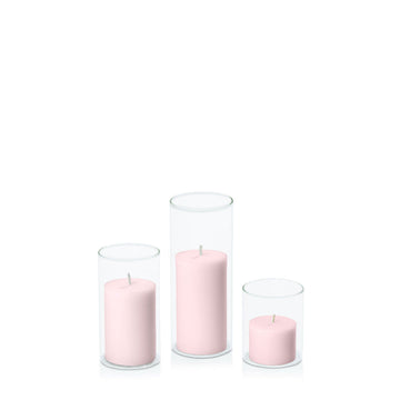 Blush Pink 5cm Pillar in 5.8cm Glass, Sm - Set of 6