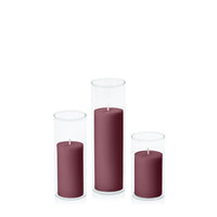 Burgundy 5cm Pillar in 5.8cm Glass Set - Med
