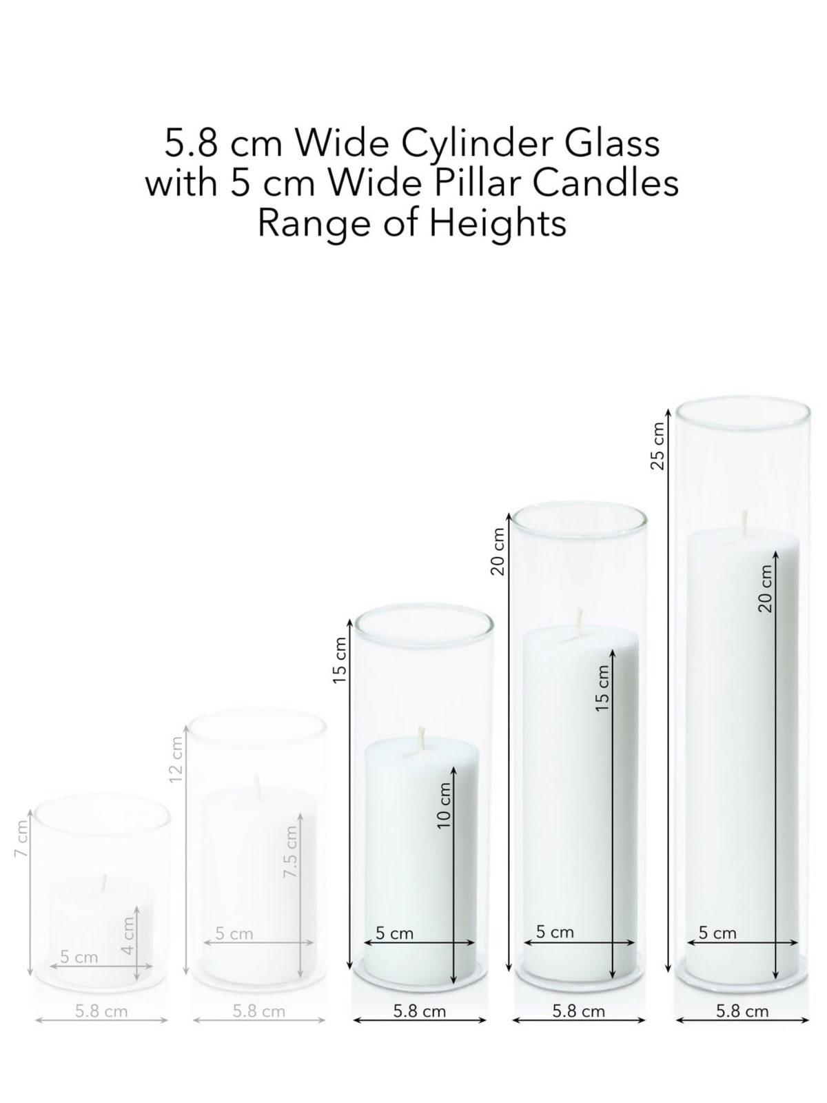Capri 5cm Pillar in 5.8cm Glass, Lg - Set of 6