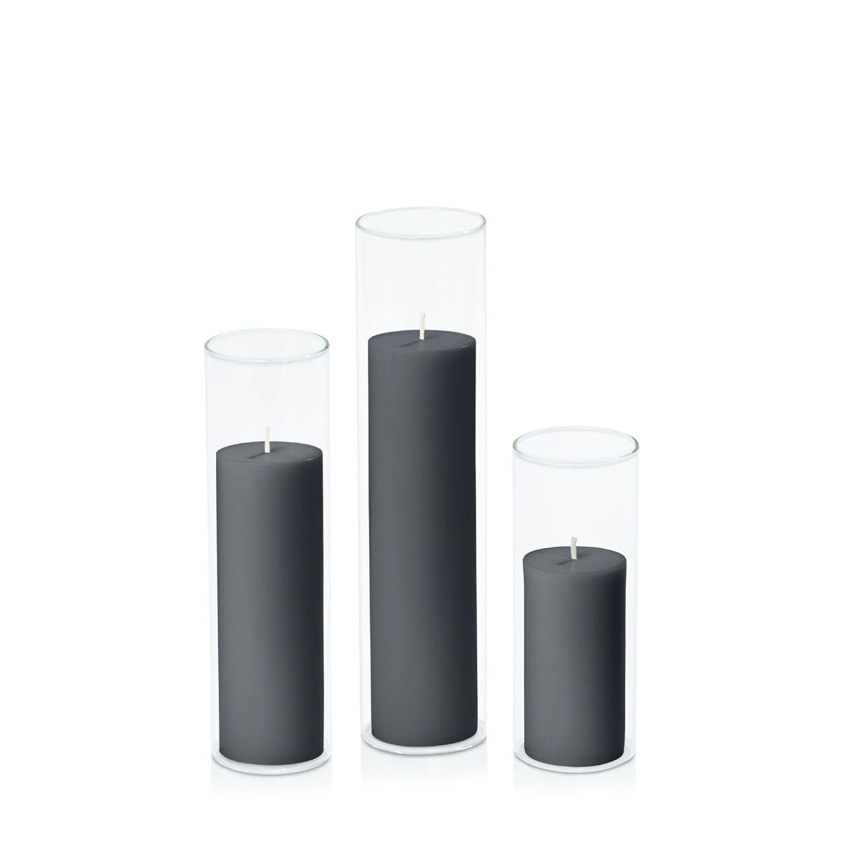 Charcoal 5cm Pillar in 5.8cm Glass, Lg - Set of 6