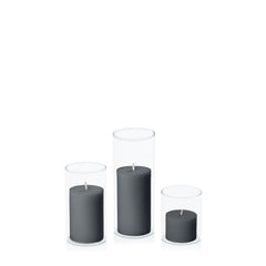Charcoal 5cm Pillar in 5.8cm Glass, Sm - Set of 6