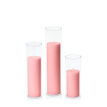 Coral Pink 5cm Pillar in 5.8cm Glass, Lg - Set of 6