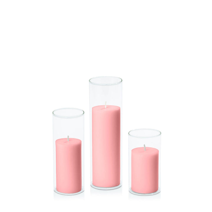 Coral Pink 5cm Pillar in 5.8cm Glass, Med - Set of 6