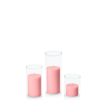 Coral Pink 5cm Pillar in 5.8cm Glass, Sm - Set of 6