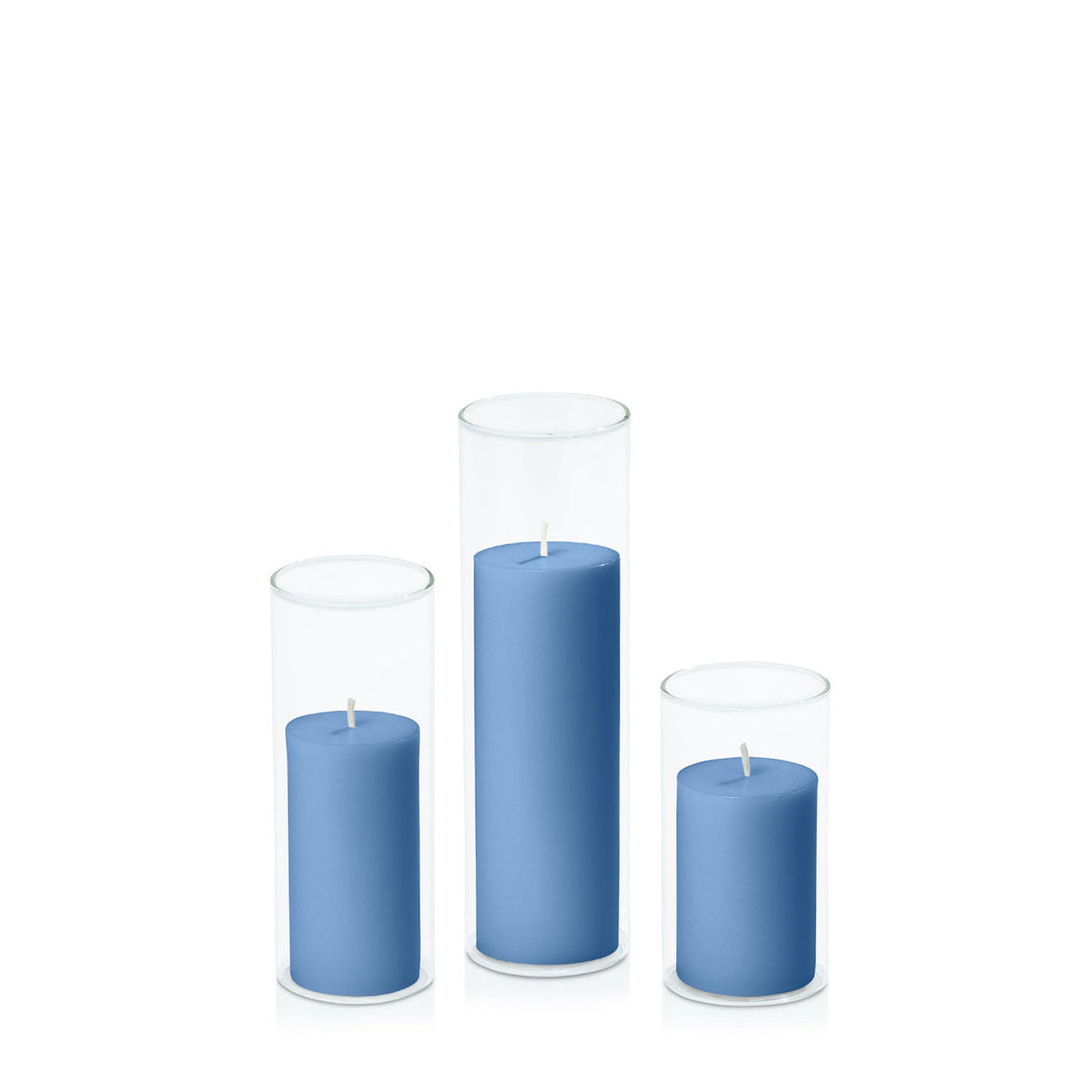 Dusty Blue 5cm Pillar in 5.8cm Glass, Med - Set of 6