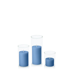 Dusty Blue 5cm Pillar in 5.8cm Glass, Sm - Set of 6