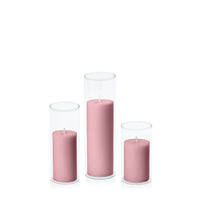 Dusty Pink 5cm Pillar in 5.8cm Glass Set - Med