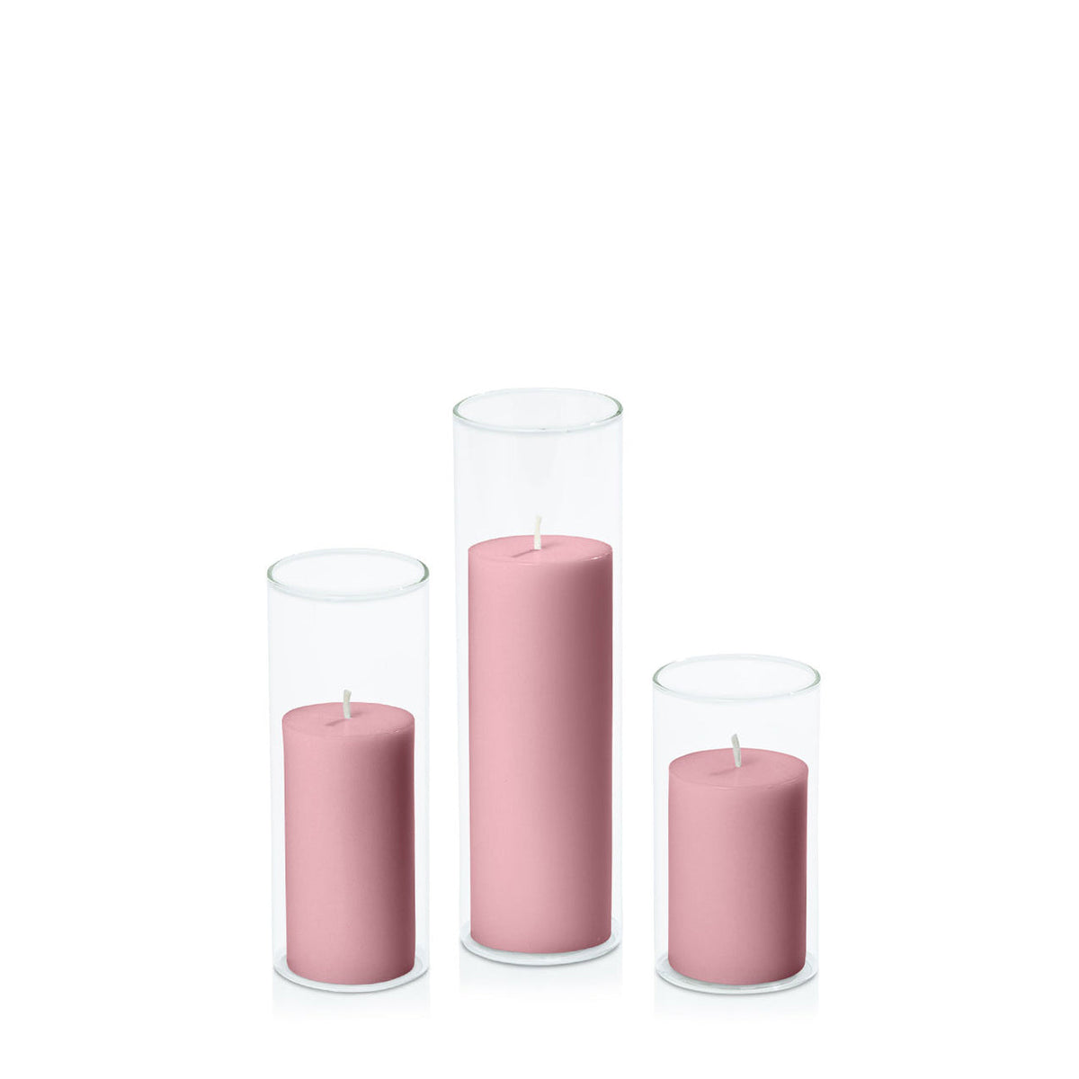 Dusty Pink 5cm Pillar in 5.8cm Glass, Med - Set of 6