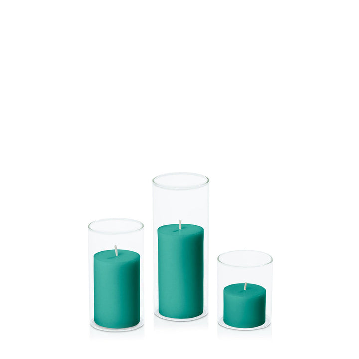 Emerald Green 5cm Pillar in 5.8cm Glass, Sm - Set of 6