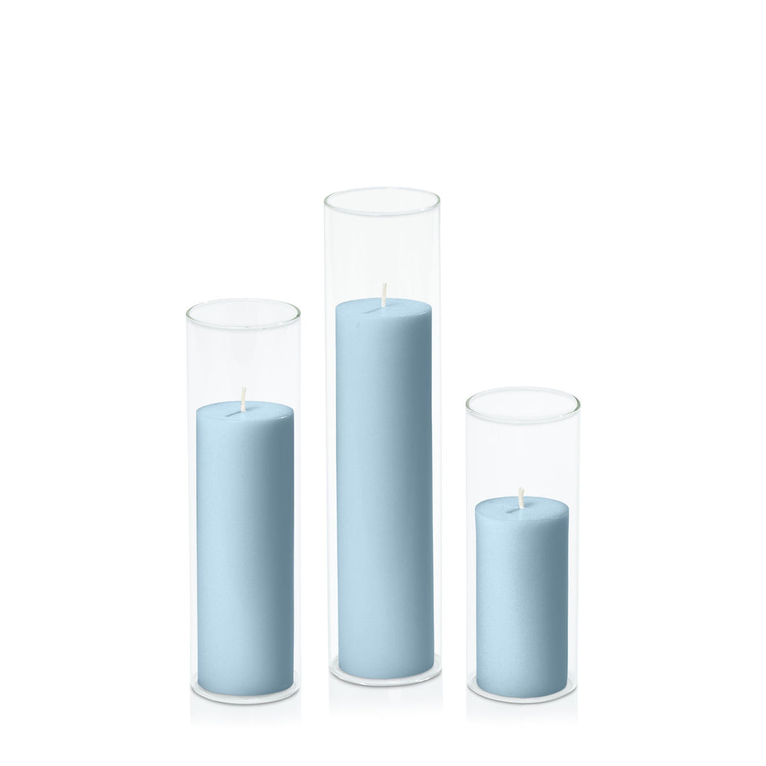 French Blue 5cm Pillar in 5.8cm Glass, Lg - Set of 6