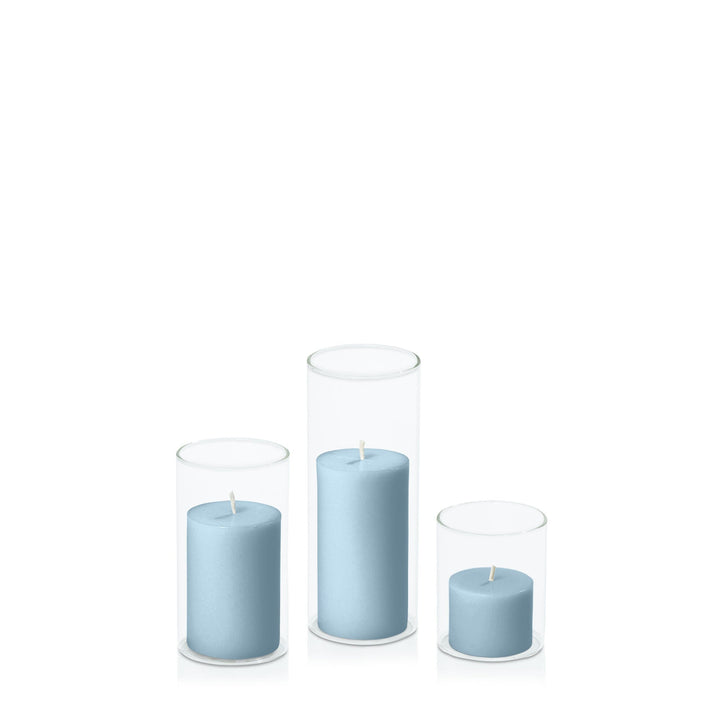 French Blue 5cm Pillar in 5.8cm Glass, Sm - Set of 6