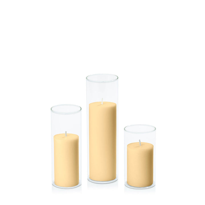 Gold 5cm Pillar in 5.8cm Glass, Med - Set of 6