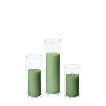 Green 5cm Pillar in 5.8cm Glass, Med - Set of 6