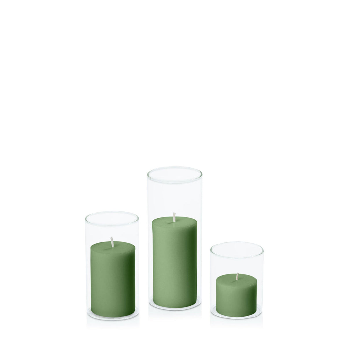 Green 5cm Pillar in 5.8cm Glass, Sm - Set of 6