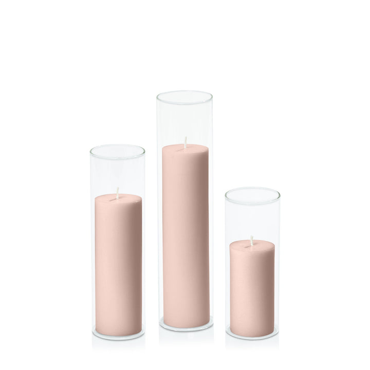 Heritage Rose 5cm Pillar in 5.8cm Glass, Lg - Set of 6