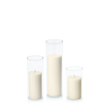 Ivory 5cm Pillar in 5.8cm Glass, Med - Set of 6