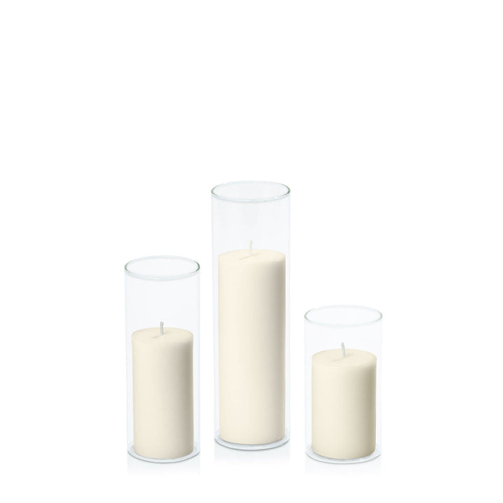 Ivory 5cm Pillar in 5.8cm Glass, Med - Set of 6